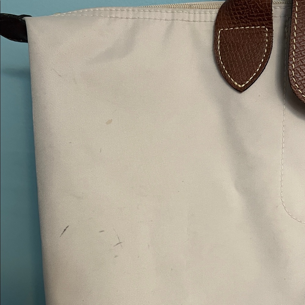 Longchamp Women's Pink Canvas Tan Tote Bag with Brown Trim - Picture 3 of 17